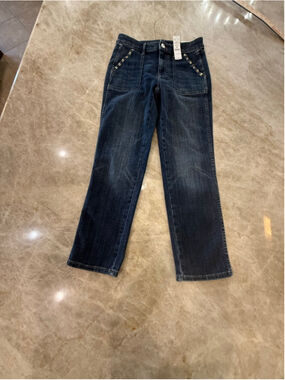 NWT White House Black Market Blue Studded Straight Leg Jeans Size 4